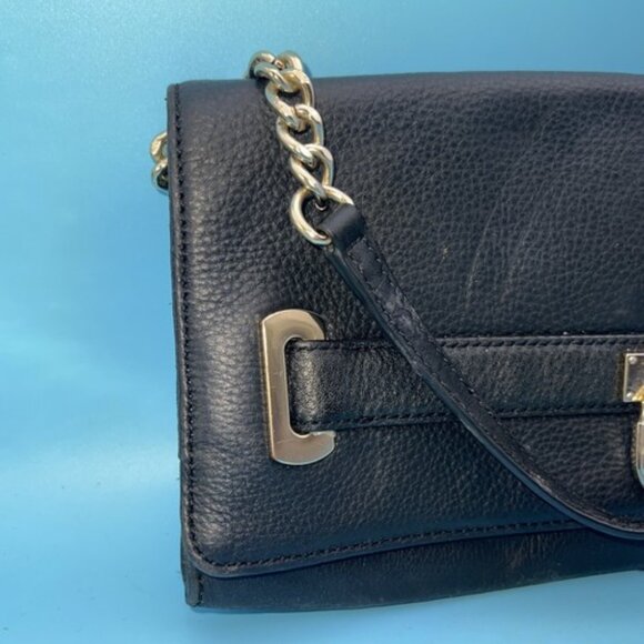 Calvin Klein Black Leather "Gold" Purse Good Condition With Lock Hardware, Strap - Picture 4 of 11